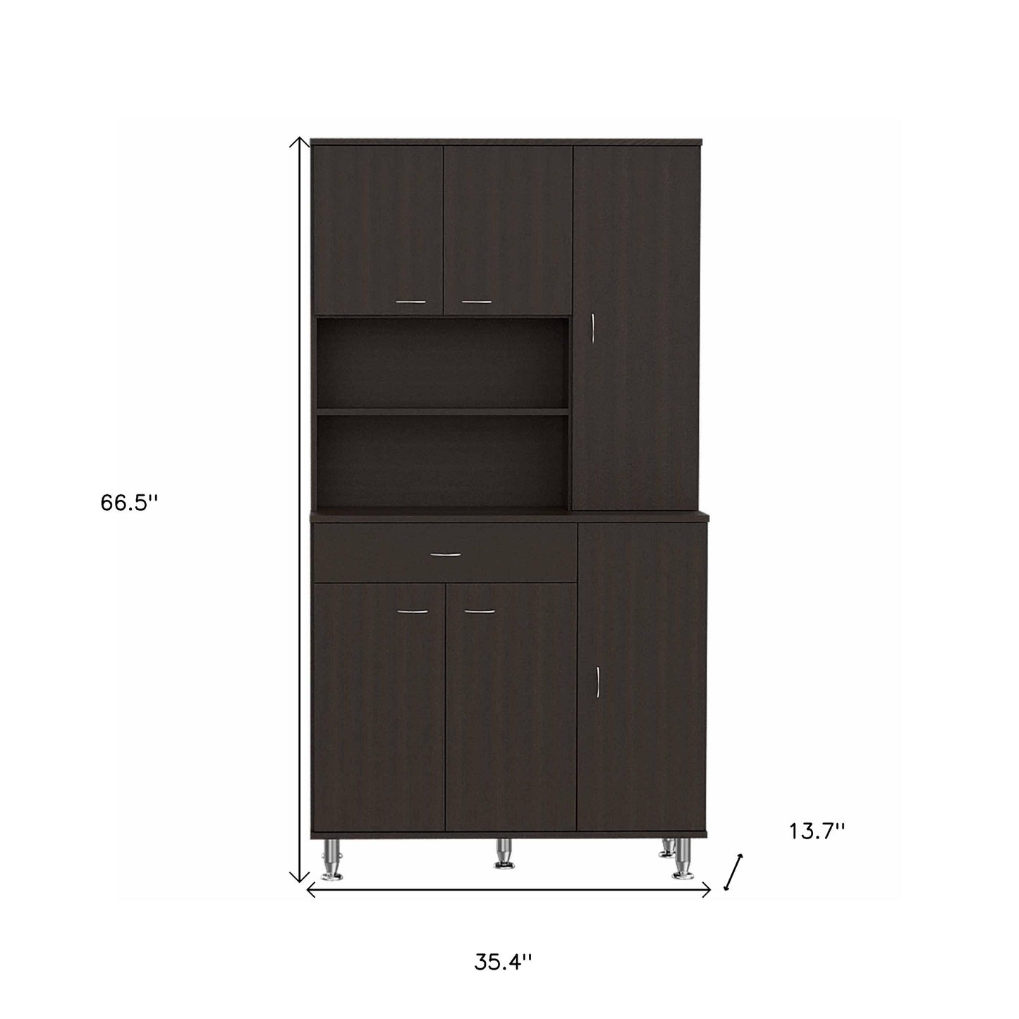 67" Modern Black Pantry Cabinet with Five Shelves - Loft&Timber