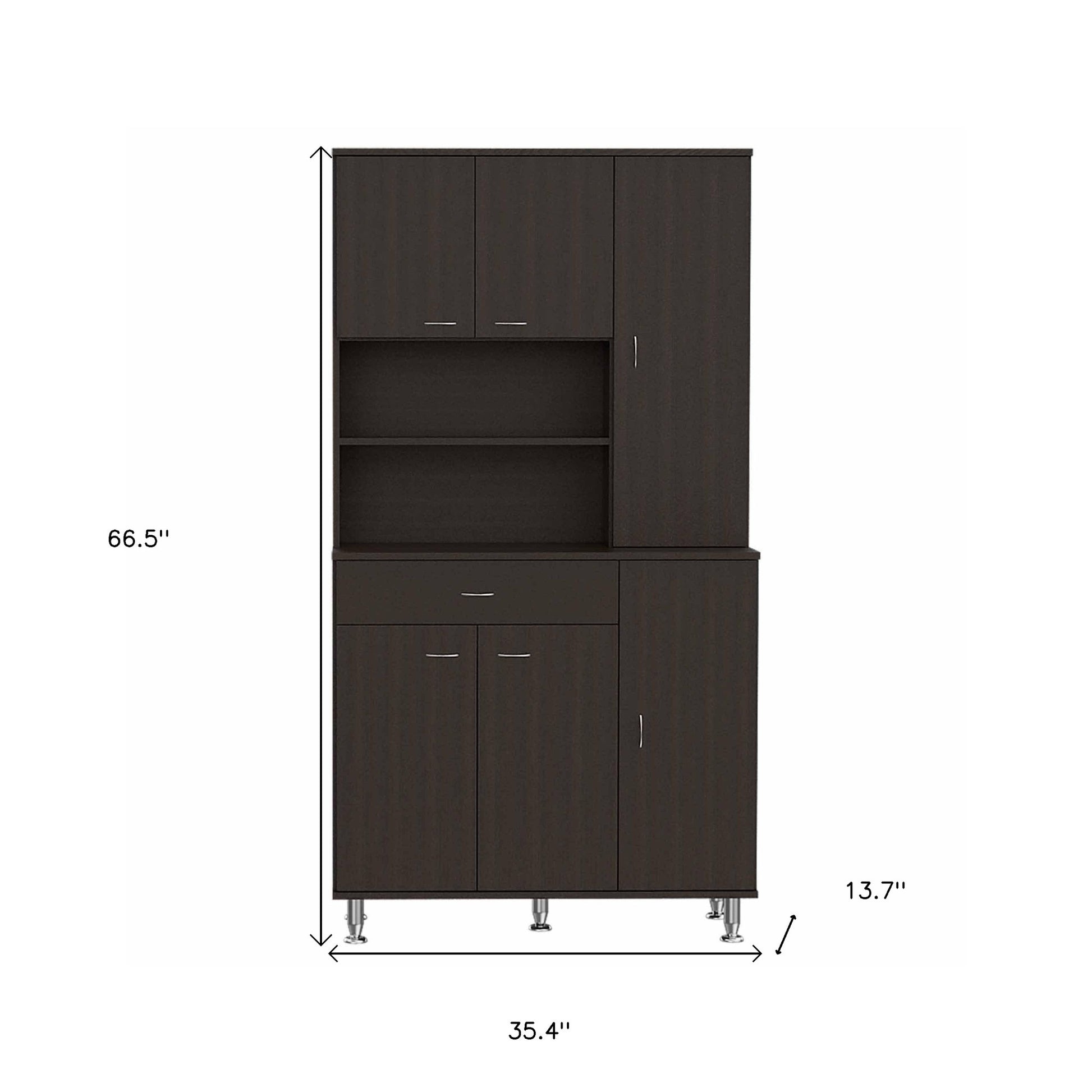 67" Modern Black Pantry Cabinet with Five Shelves - Loft&Timber