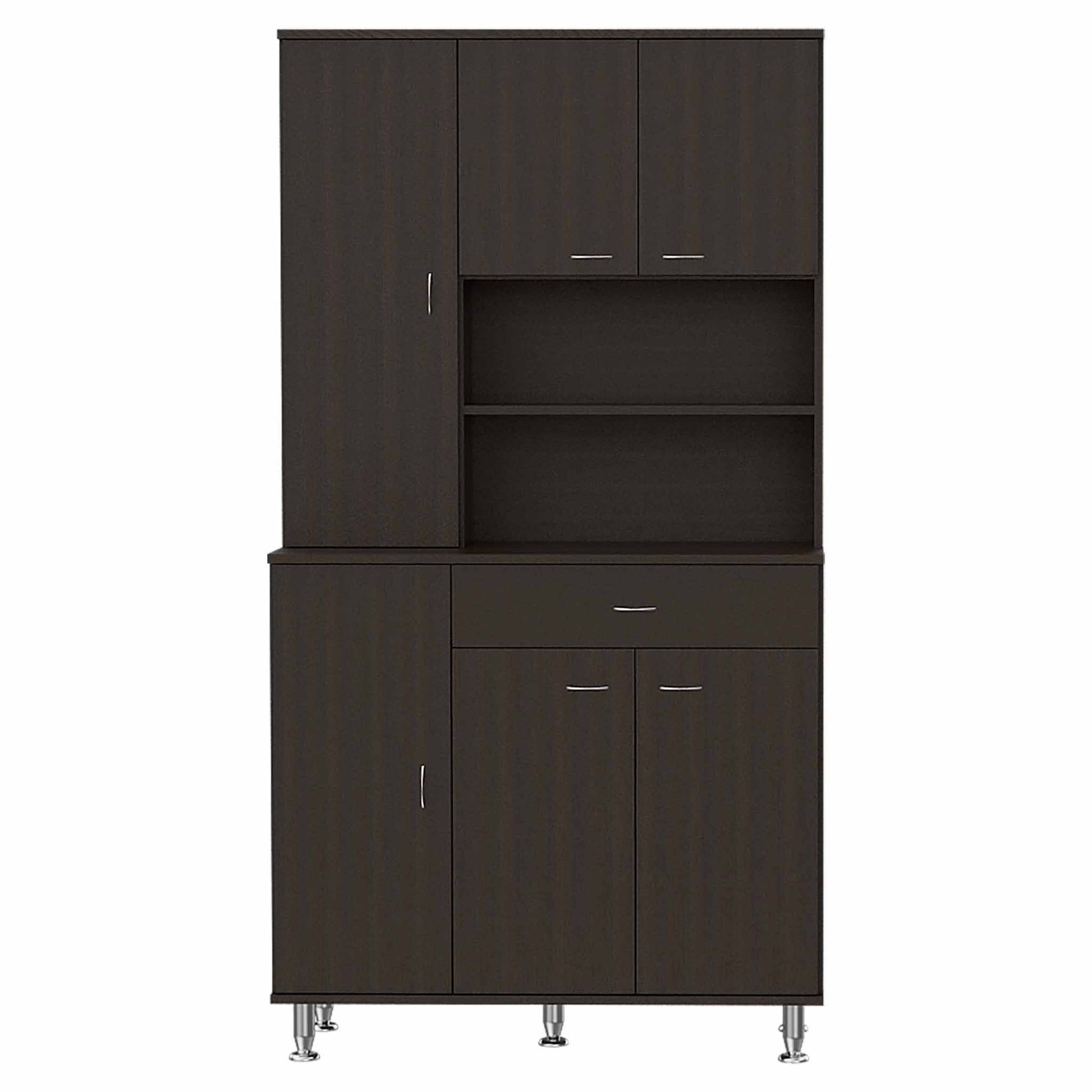 67" Modern Black Pantry Cabinet with Five Shelves - Loft&Timber
