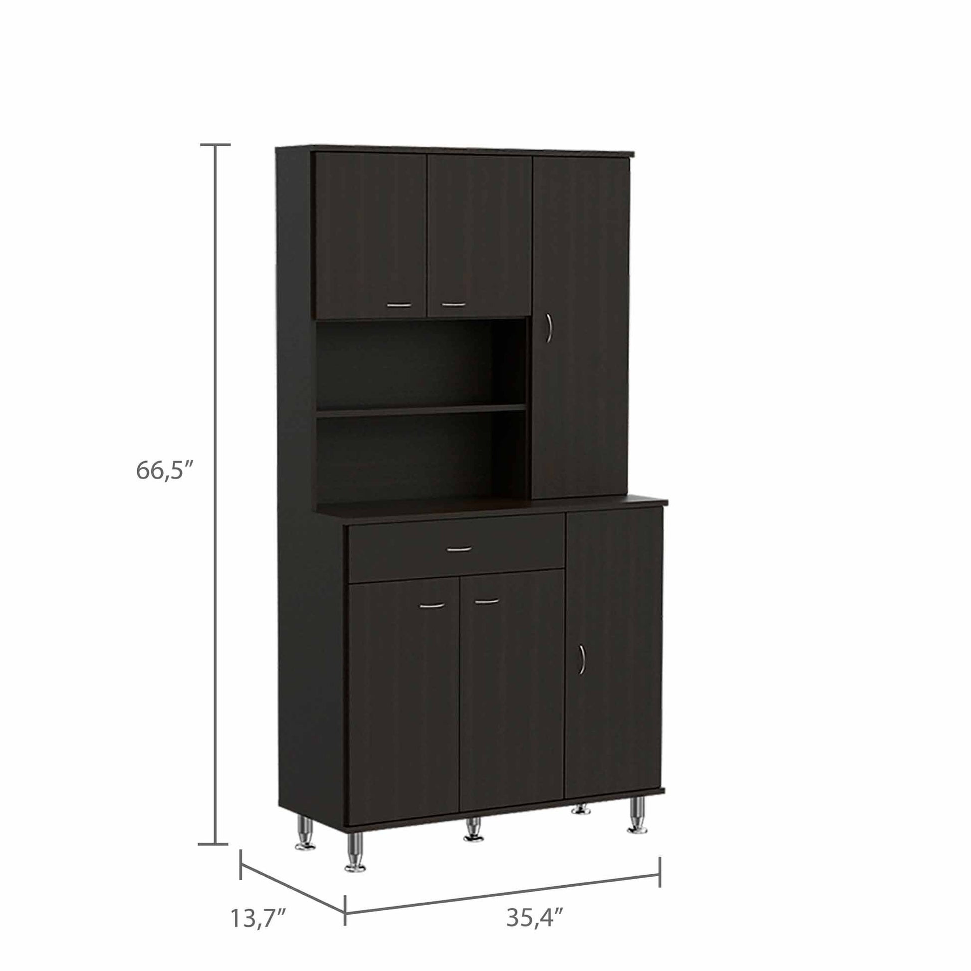 67" Modern Black Pantry Cabinet with Five Shelves - Loft&Timber