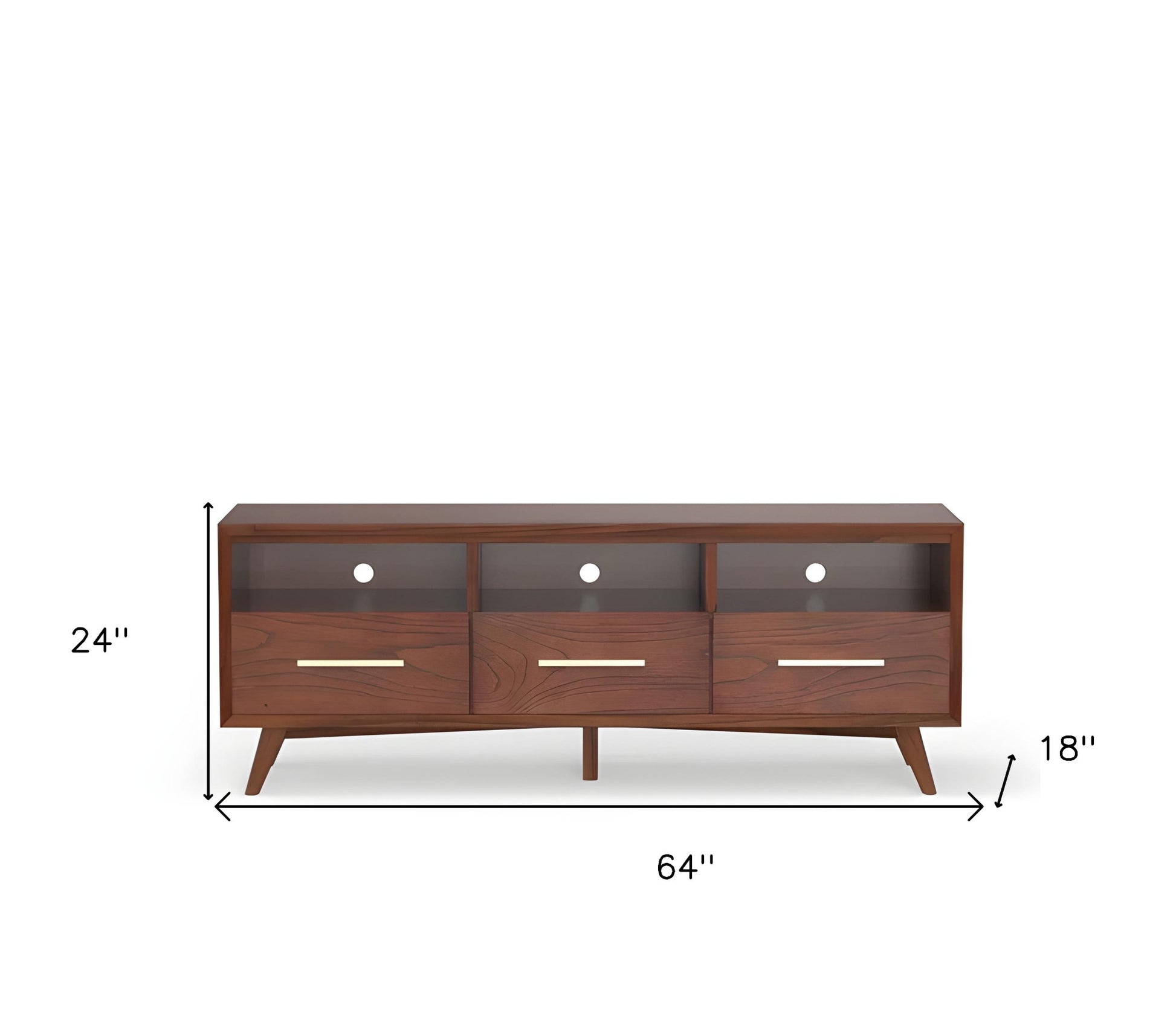 64" Brown Mahogany Solid Wood Open Shelving TV Stand-4