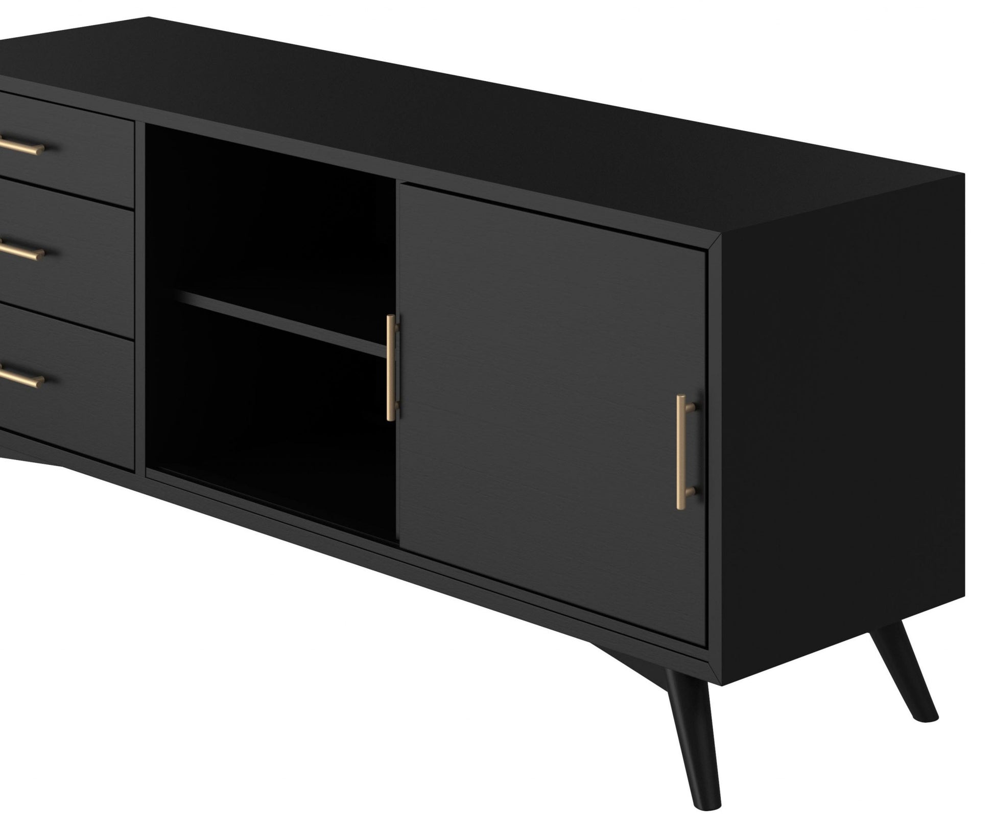 64" Black Mahogany Solid Wood Enclosed and Open Storage TV Stand-5