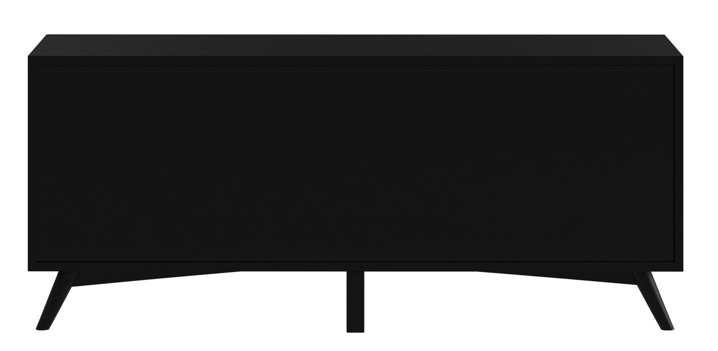 64" Black Mahogany Solid Wood Enclosed and Open Storage TV Stand-2