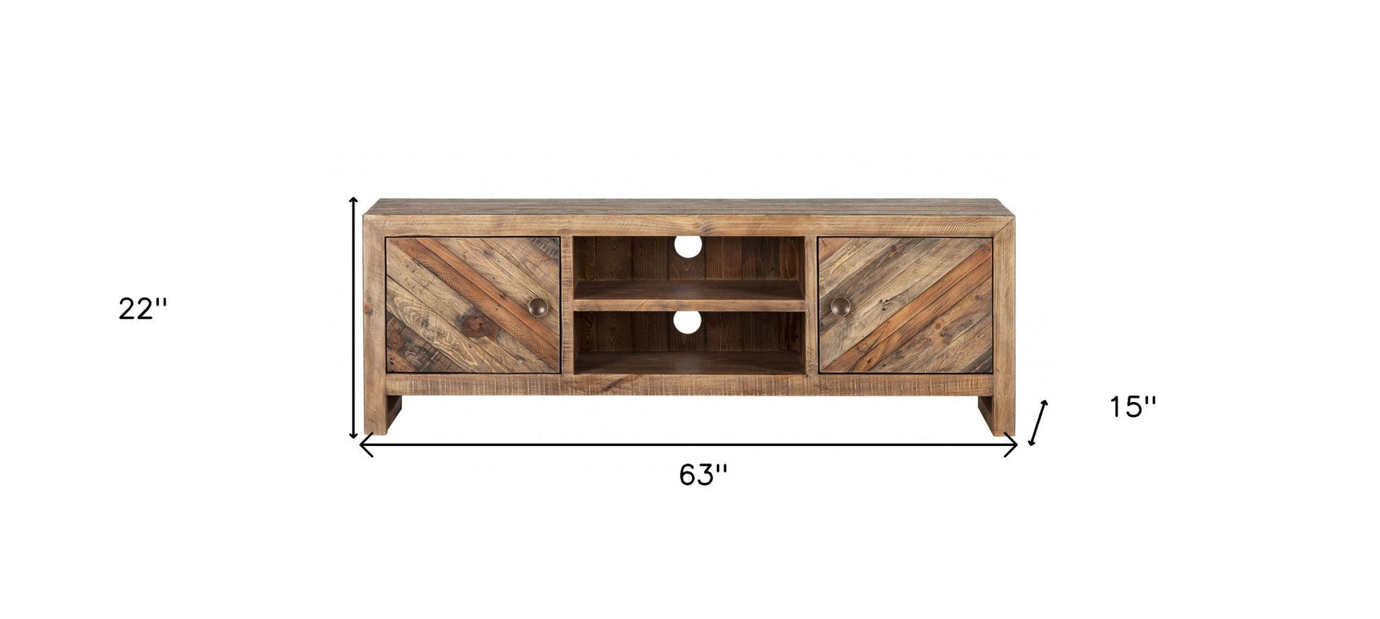 63" Wood Brown Reclaimed Pine And Plywood Open Shelving TV Stand-4