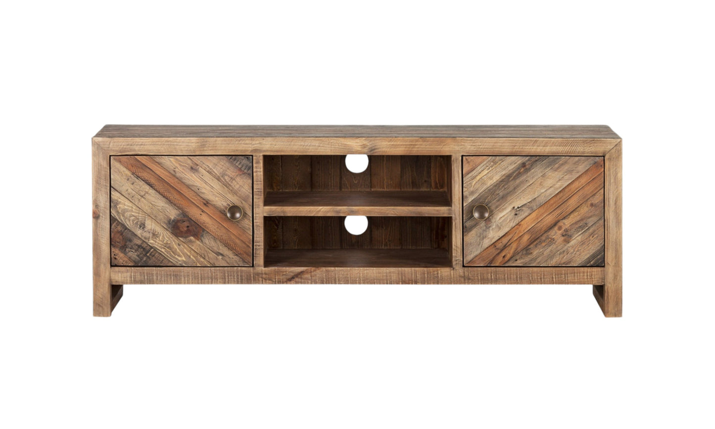 63" Wood Brown Reclaimed Pine And Plywood Open Shelving TV Stand-1