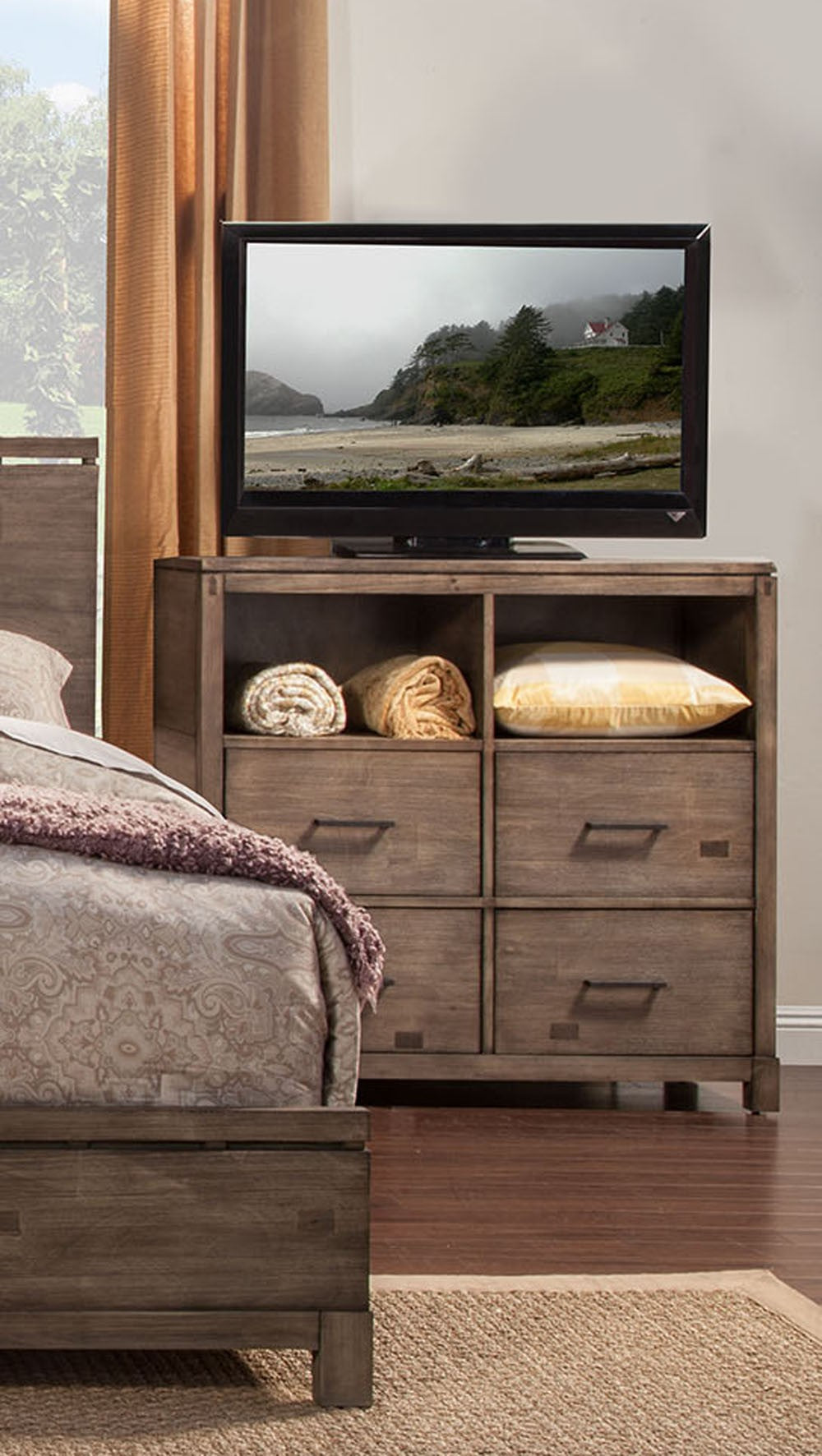 42" Brown Solid Wood Open Shelving TV Stand-5