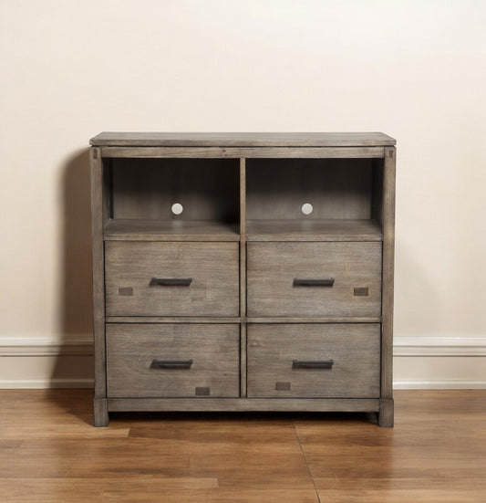 42" Brown Solid Wood Open Shelving TV Stand-1