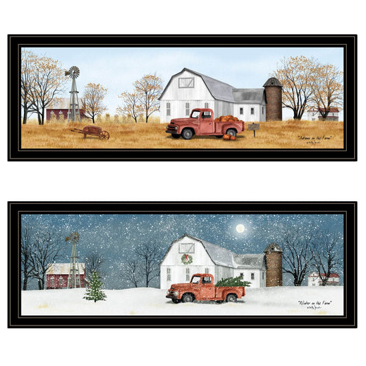 Set Of Two Billy Jacobs Seasonal Autumn or Winter Black Frame Black Framed Print Wall Art - Loft&Timber