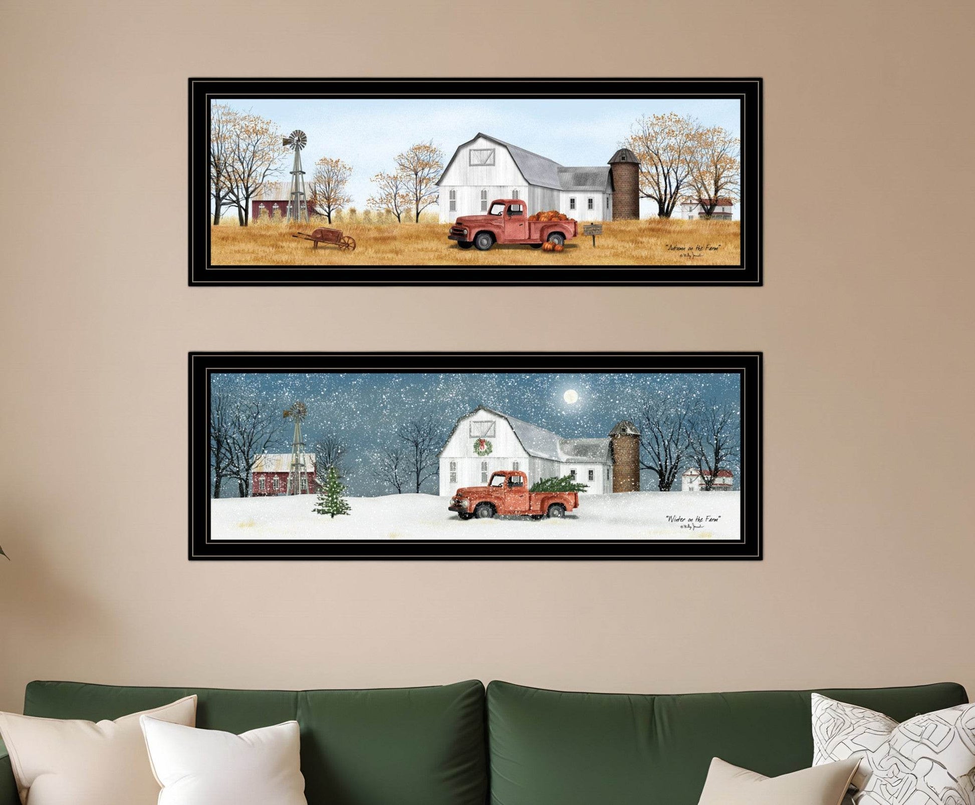 Set Of Two Billy Jacobs Seasonal Autumn or Winter Black Frame Black Framed Print Wall Art - Loft&Timber