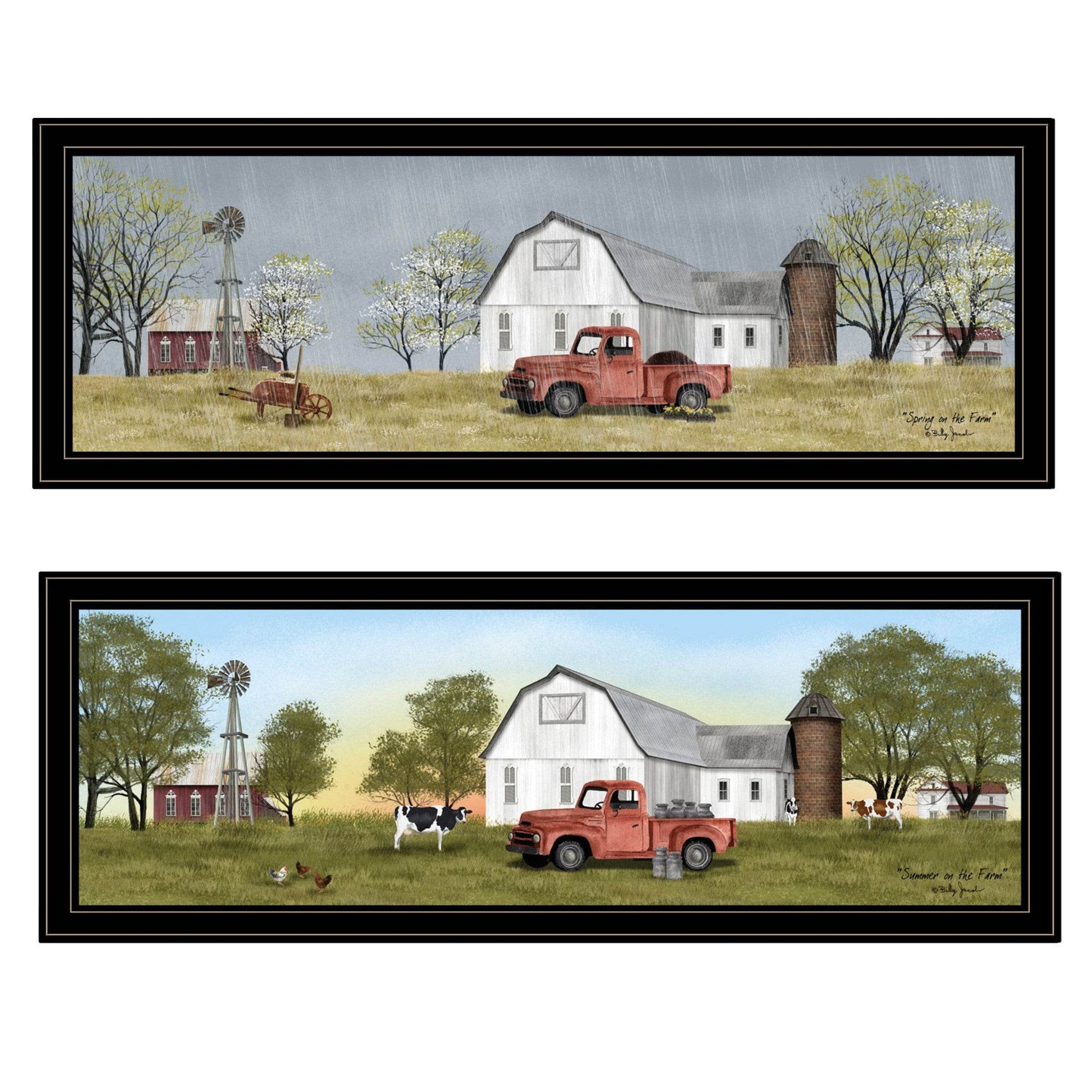 Set Of Two Billy Jacobs Summer or Spring Seasonal Black Frame Black Framed Print Wall Art - Loft&Timber