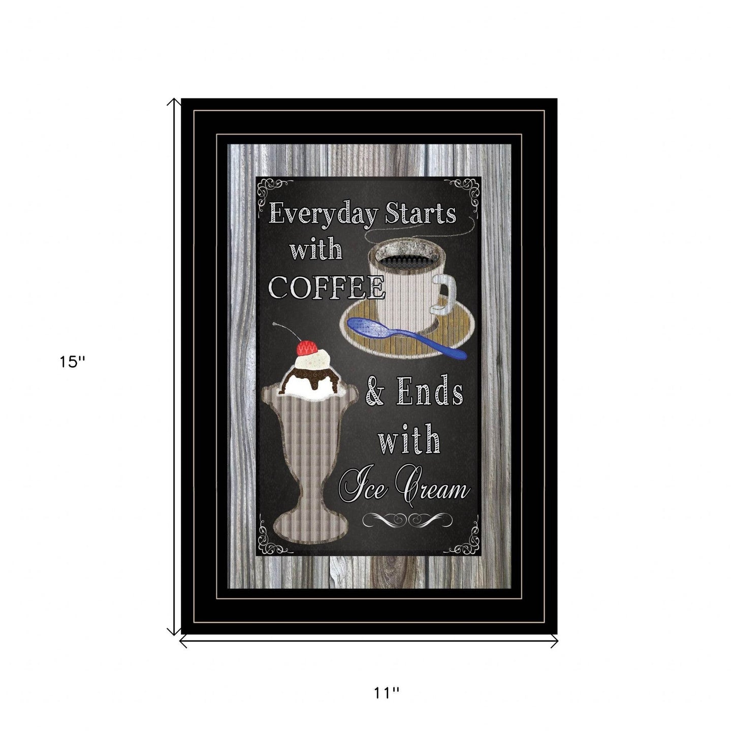 Everyday Starts with Coffee Chalkboard Framed 2 Black Framed Print Kitchen Wall Art - Loft&Timber