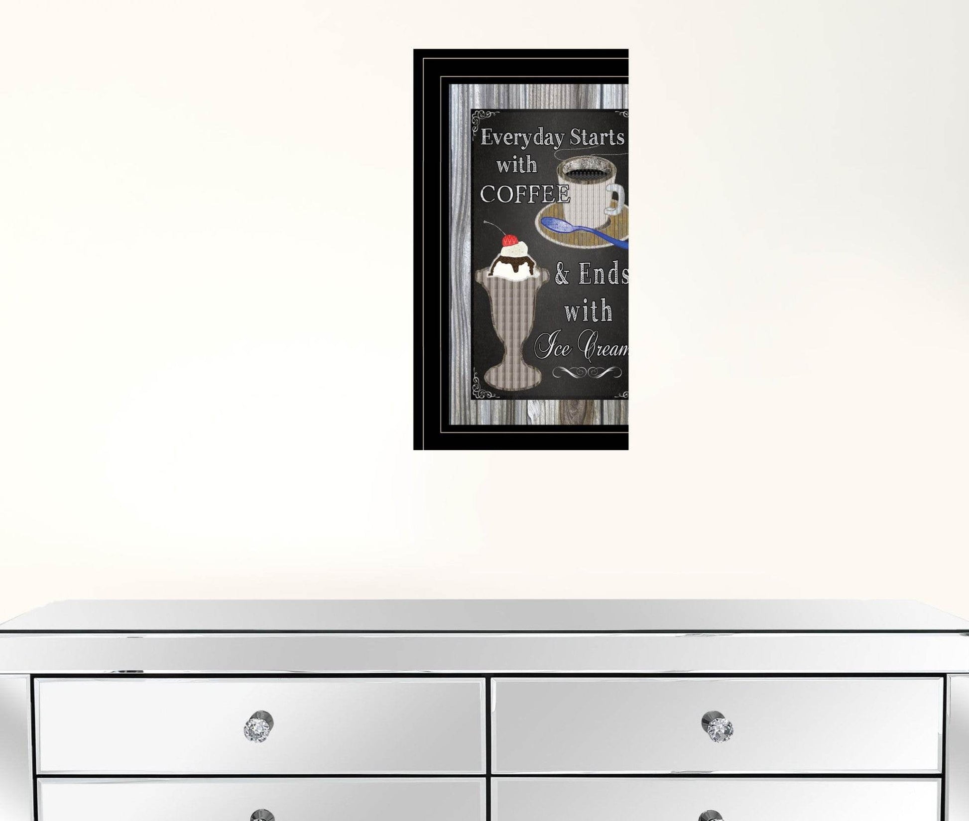 Everyday Starts with Coffee Chalkboard Framed 2 Black Framed Print Kitchen Wall Art - Loft&Timber