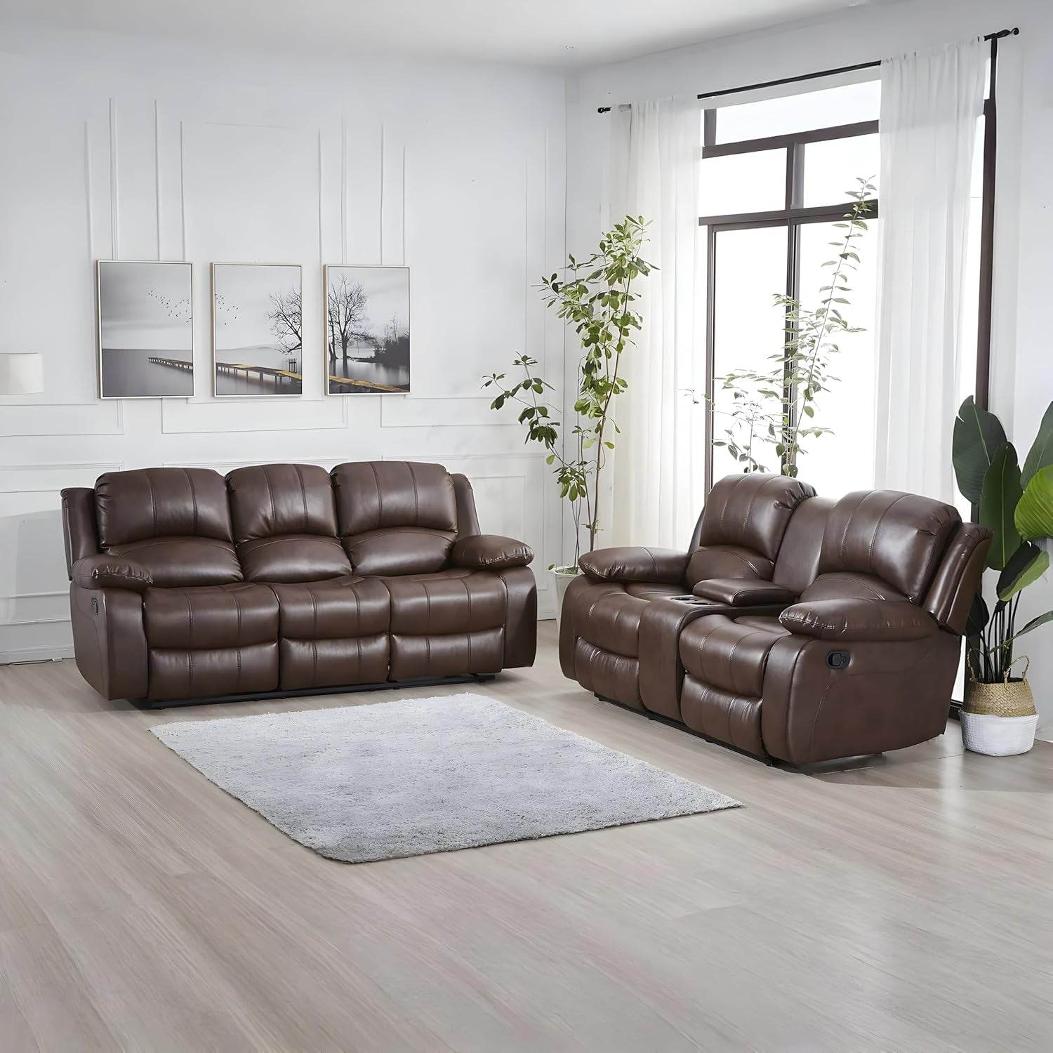 Loveseat Brown Faux Leather Sofa Set - Loft&Timber