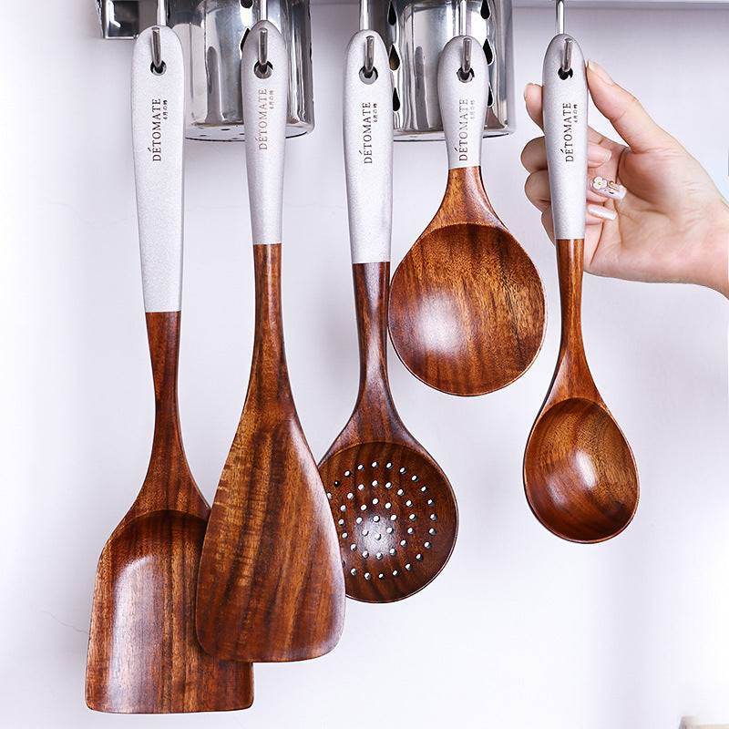 Teak Lacquer Kitchen Utensils | Japanese-Style Soup Spoon & Vegetable Shovel - Loft&Timber