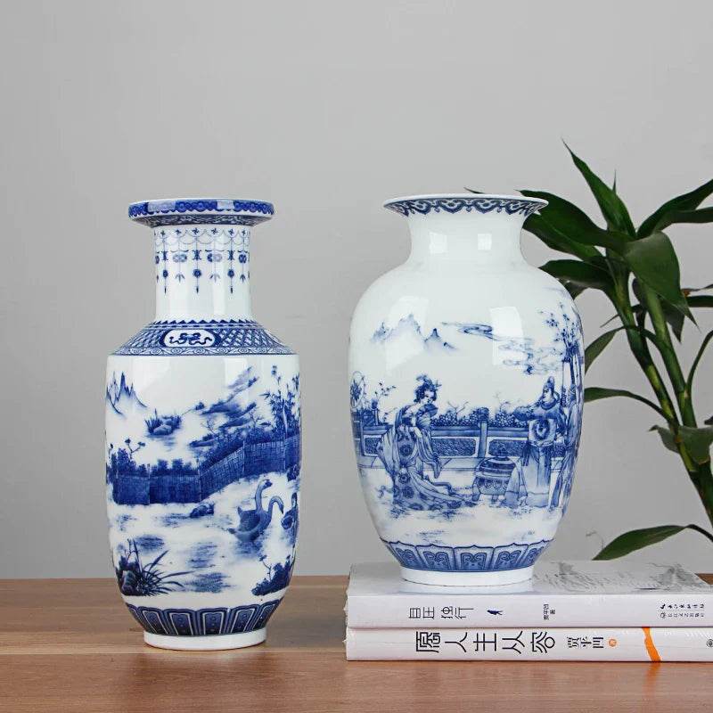 Classic Antique Chinese Blue and White Ceramic Vase - Loft&Timber