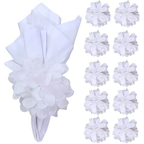 Charlo's Set of 10 White Snow Chrysanthemum Napkin Rings for dining table decor - Loft&Timber