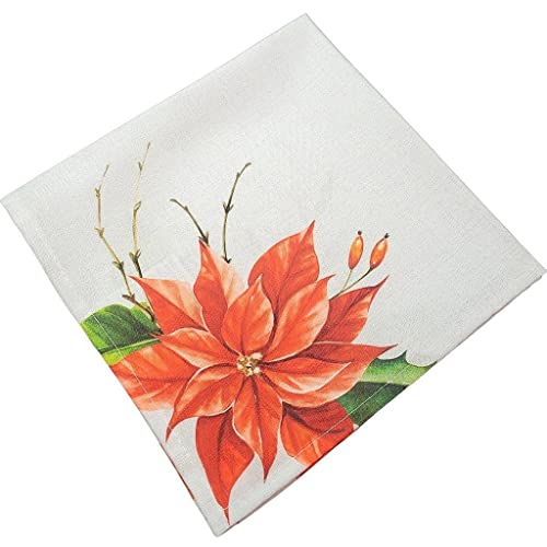 Charlo's Cloth Napkins Set of 4 Christmas Red Flower 16" by 16" - Grey - Loft&Timber
