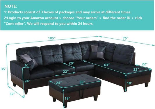 Midnight Blue Sectional Couch for Living Room Set, 105 Inch Sectional Sofa - Loft&Timber