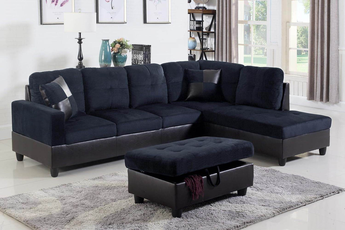 Midnight Blue Sectional Couch for Living Room Set, 105 Inch Sectional Sofa - Loft&Timber