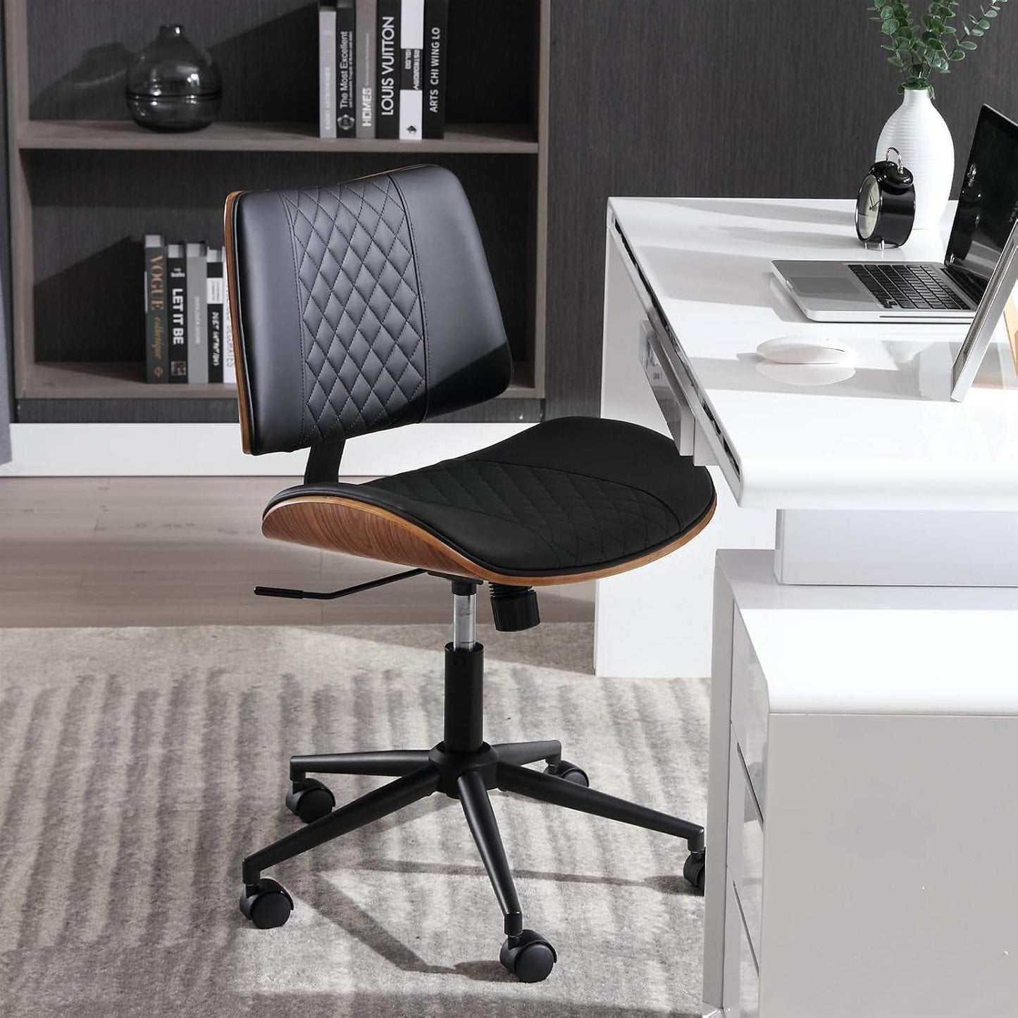 Home Office Chair No Arms with Wheels (Black) - Loft&Timber