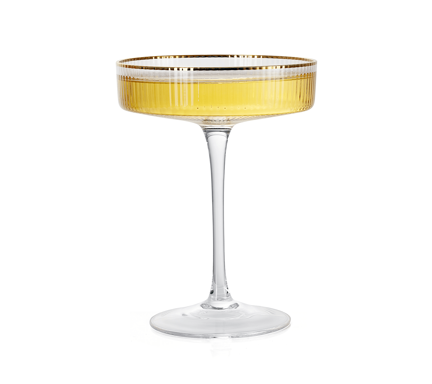 Ribbed Coupe Cocktail Glasses With Gold Rim 8 oz | Set of 4 | Classic Manhattan Glasses For Cocktails, Champagne Coupe, Ripple Coupe Glasses, Art Deco Gatsby Vintage, Crystal with Stems - Loft&Timber
