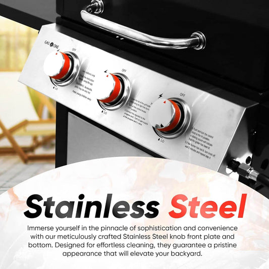 Stainless Gas Grill 3-Burner, Cabinet, Wheels, Outdoor BBQ - Loft&Timber