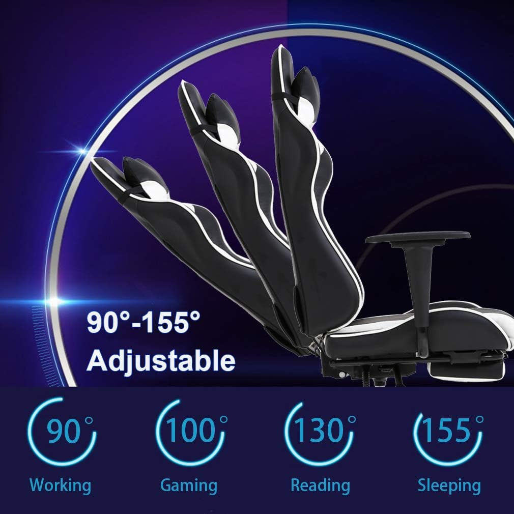 Ergonomic Office, PC Gaming Chair Cheap Desk Chair Executive PU Leather Computer Chair Lumbar Support with Footrest Modern Task Rolling Swivel Chair for Women, Men(White)-4