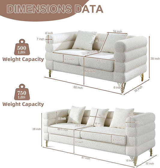 Sofa, 2 Pieces Sofa Set (White) - Loft&Timber