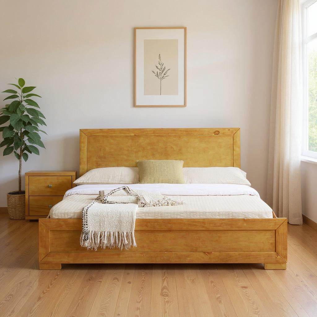 Moma Oak Wood Platform Twin Bed With Nightstand - Loft&Timber