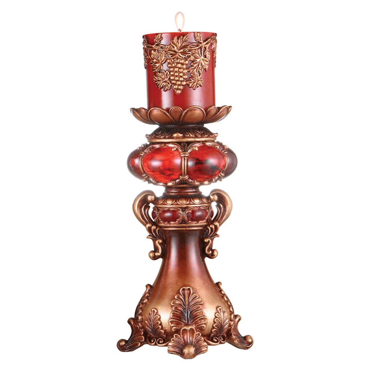 16" Tall Red and Brown Faux Marble Candle Holder with Candle - Loft&Timber