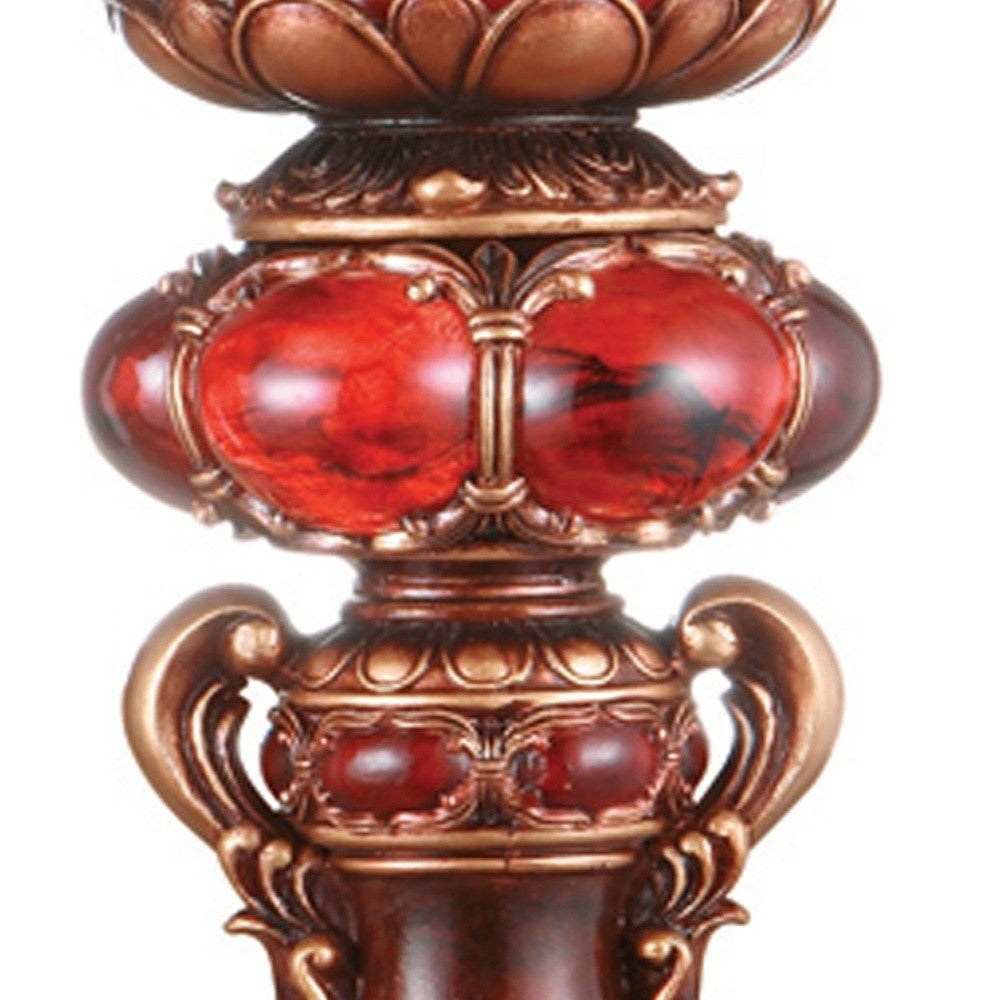 16" Tall Red and Brown Faux Marble Candle Holder with Candle - Loft&Timber