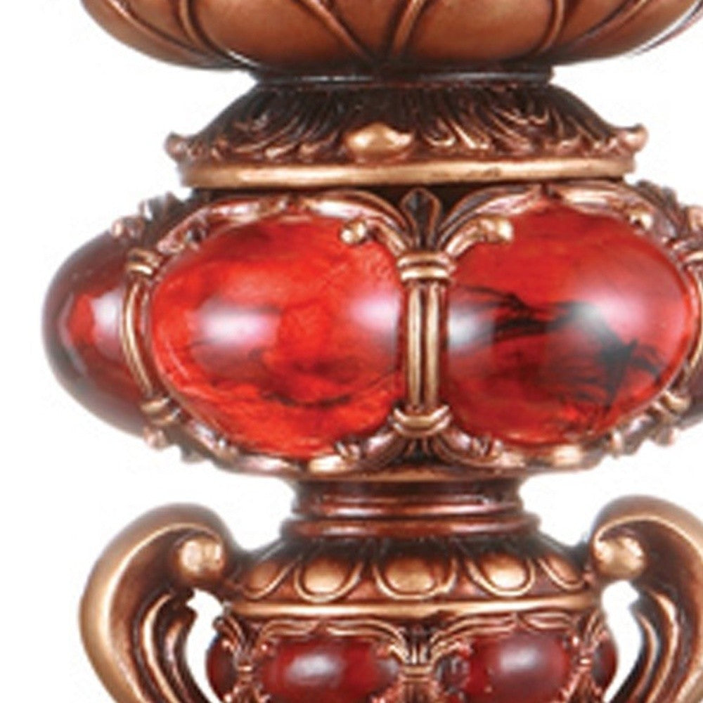 16" Tall Red and Brown Faux Marble Candle Holder with Candle - Loft&Timber