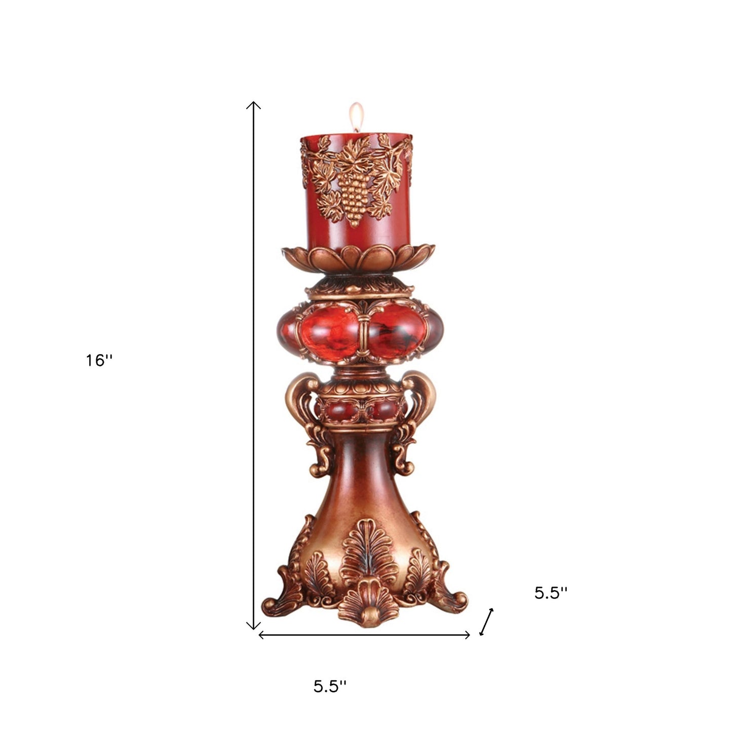16" Tall Red and Brown Faux Marble Candle Holder with Candle - Loft&Timber