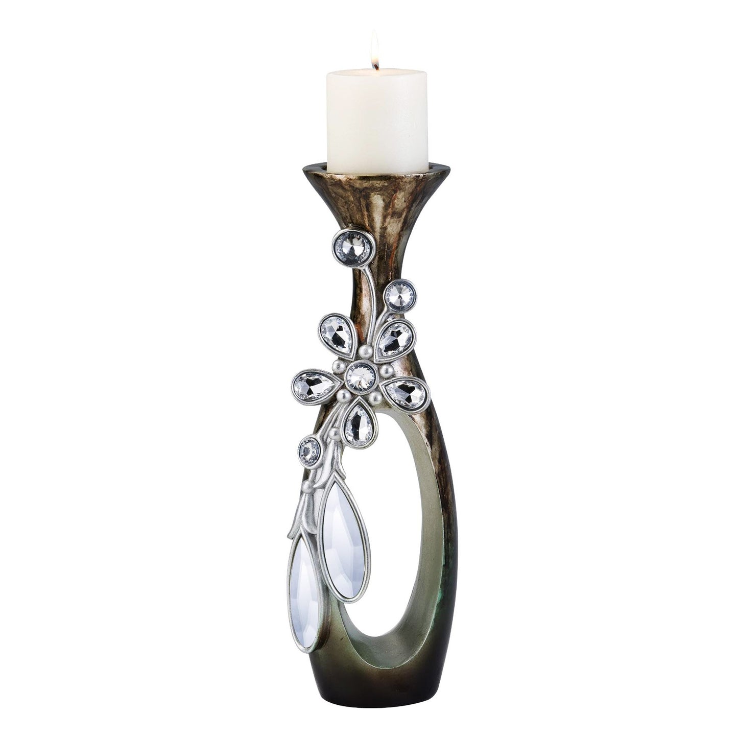 20" Ornate Faux Crystal Tabletop Pillar Candle Holder - Loft&Timber