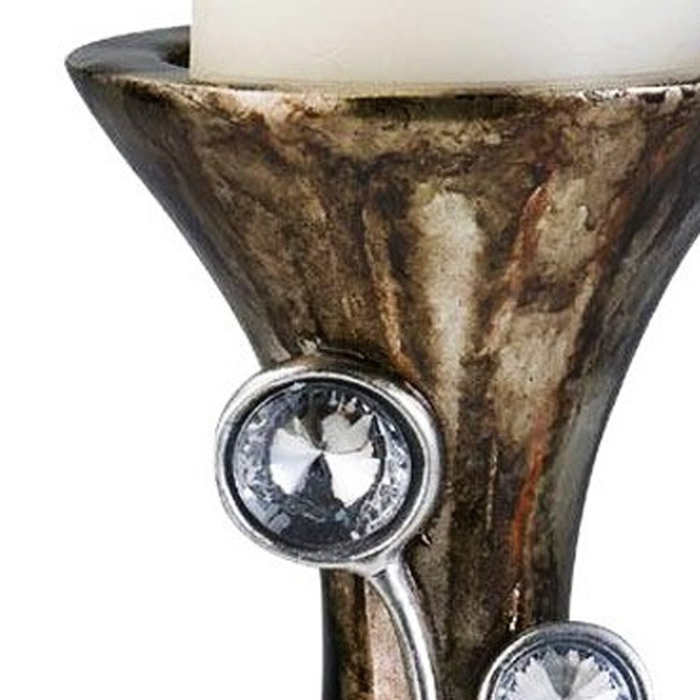 20" Ornate Faux Crystal Tabletop Pillar Candle Holder - Loft&Timber