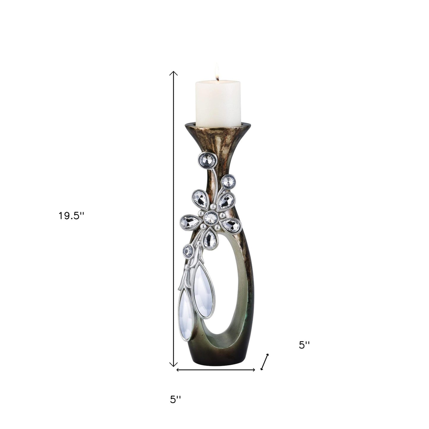 20" Ornate Faux Crystal Tabletop Pillar Candle Holder - Loft&Timber
