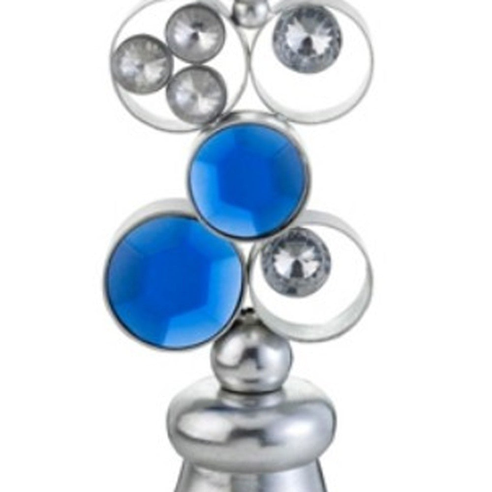 21" Silver and Blue Faux Crystal Bling Hurricane Candle Holder - Loft&Timber