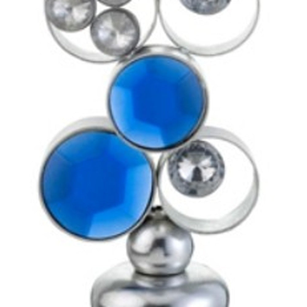 21" Silver and Blue Faux Crystal Bling Hurricane Candle Holder - Loft&Timber