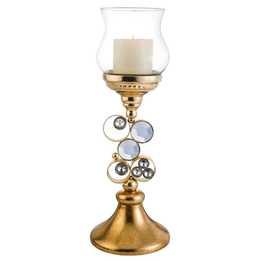18" Gold and Faux Crystal Bling Tabletop Hurricane Candle Holder - Loft&Timber