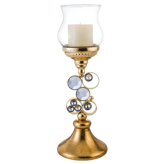 18" Gold and Faux Crystal Bling Tabletop Hurricane Candle Holder - Loft&Timber