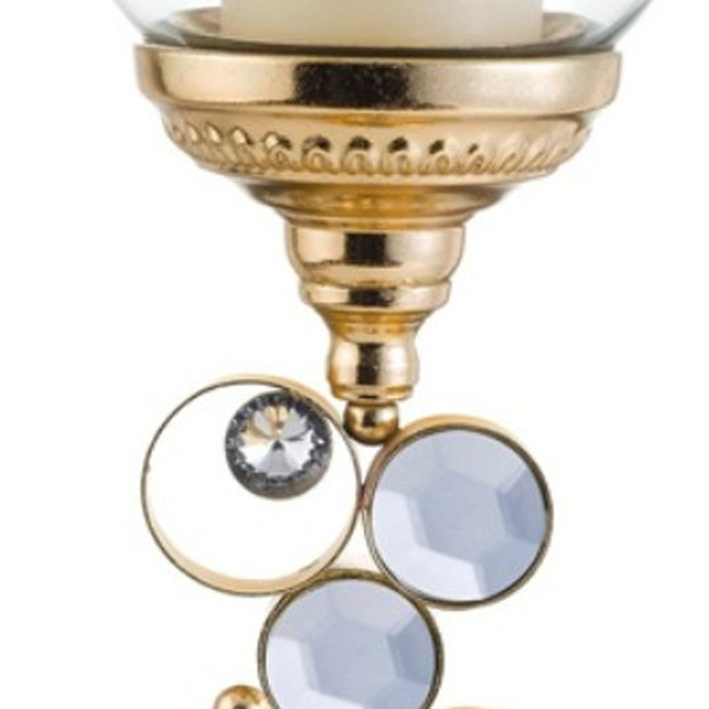 18" Gold and Faux Crystal Bling Tabletop Hurricane Candle Holder - Loft&Timber