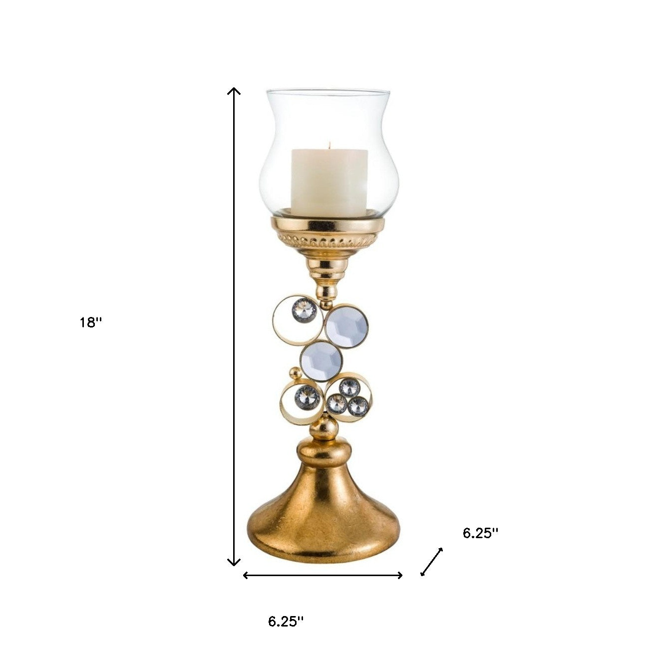 18" Gold and Faux Crystal Bling Tabletop Hurricane Candle Holder - Loft&Timber
