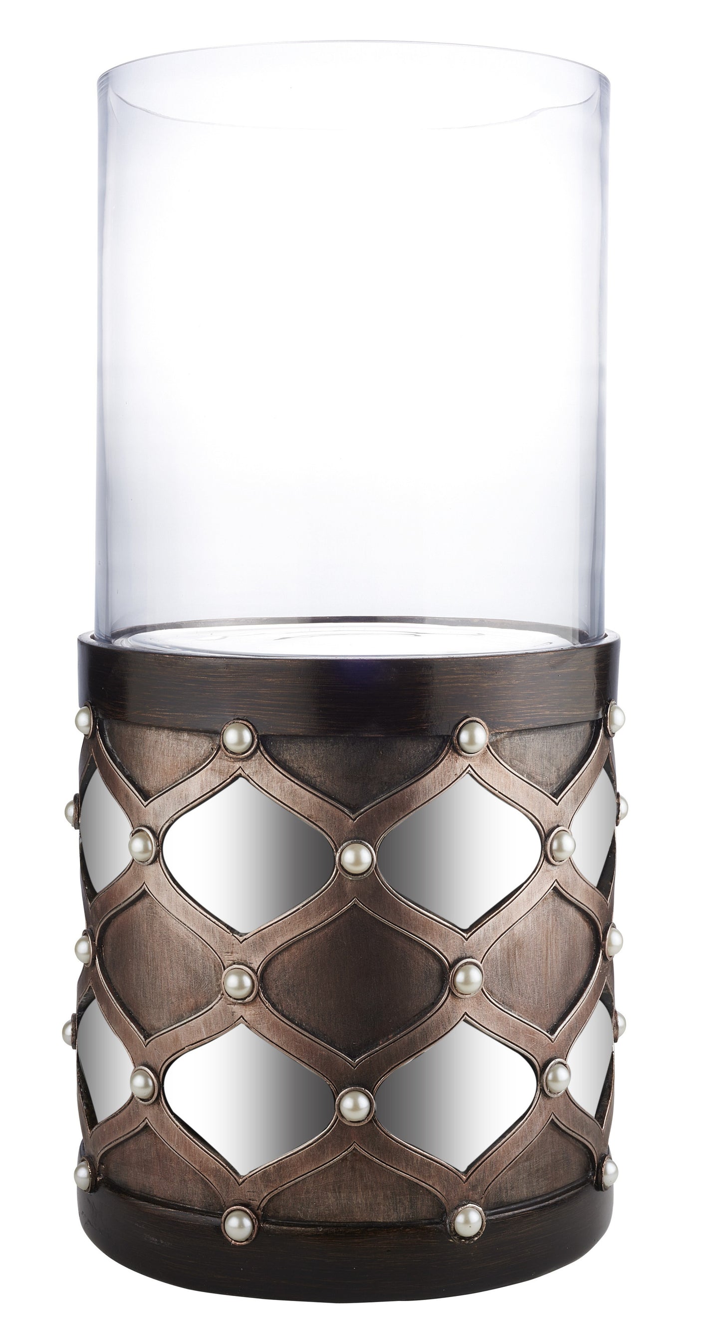 22" Bronze and Silver with Pearls Tabletop Hurricane Candle Holder - Loft&Timber