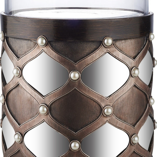 22" Bronze and Silver with Pearls Tabletop Hurricane Candle Holder - Loft&Timber