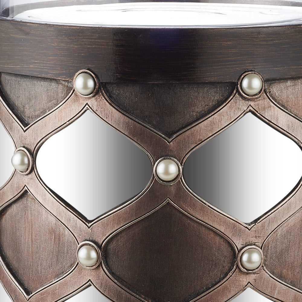 22" Bronze and Silver with Pearls Tabletop Hurricane Candle Holder - Loft&Timber