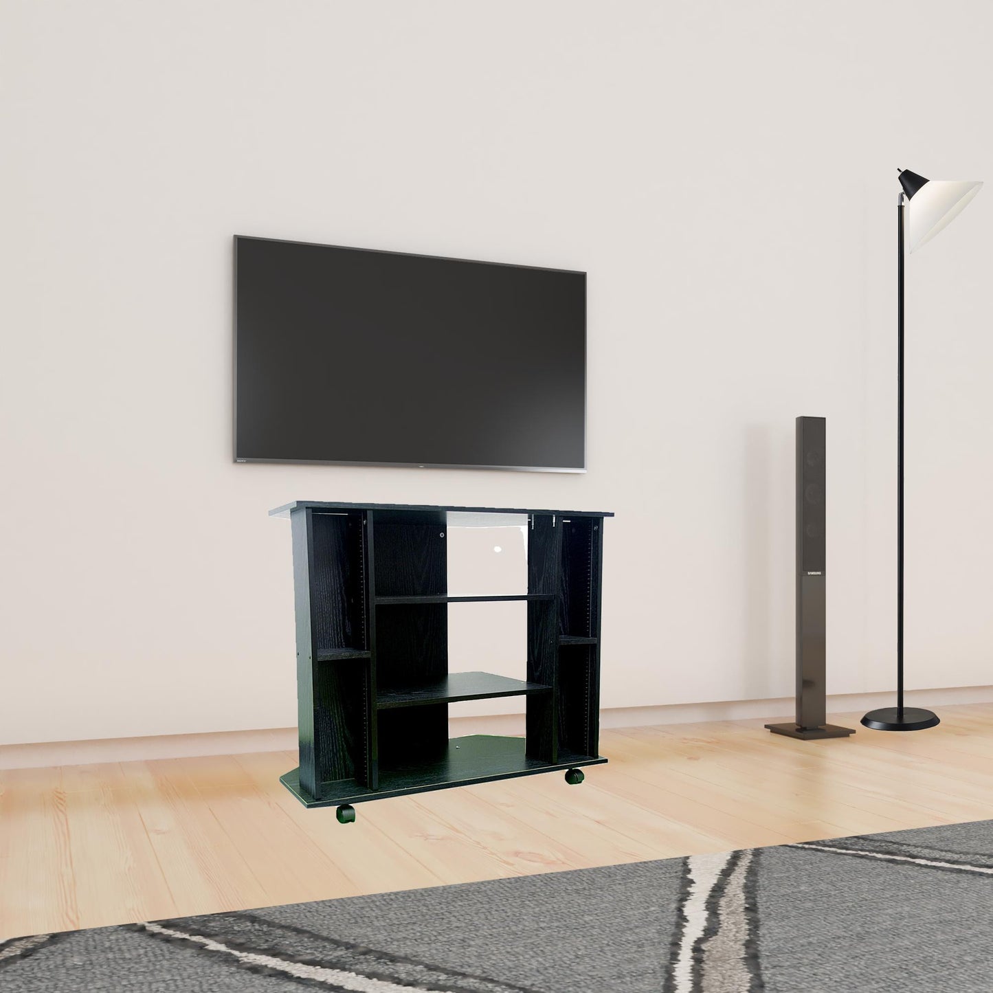 35" Black Open Shelving TV Stand - Loft&Timber