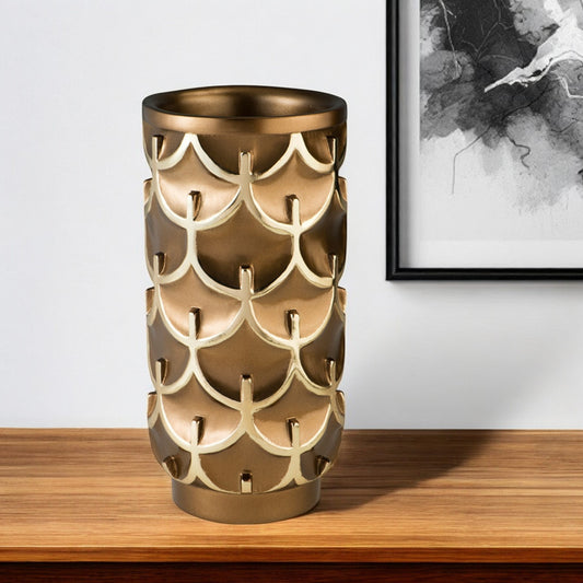 14" Polyresin Gold Geometric Cylinder Table Vase - Loft&Timber