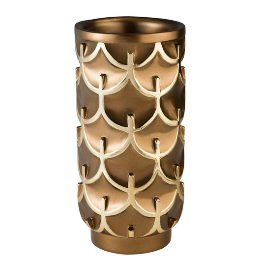 14" Polyresin Gold Geometric Cylinder Table Vase - Loft&Timber