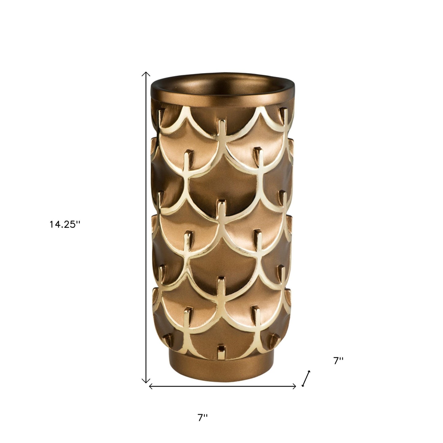 14" Polyresin Gold Geometric Cylinder Table Vase - Loft&Timber