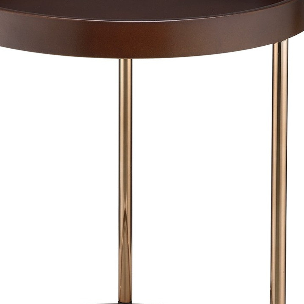 22" Copper And Brown Round End Table - Loft&Timber